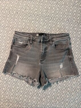 Kut from the Kloth Gray Distressed Frayed-Hem Denim Shorts